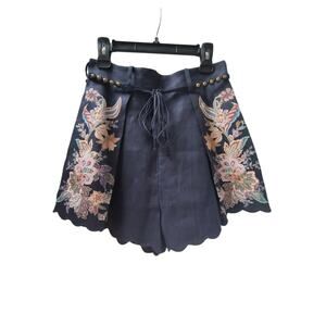 Zimmermann Rhiannon Tuck Linen Shorts | Navy Multi Paisley | NWT | Size US 8